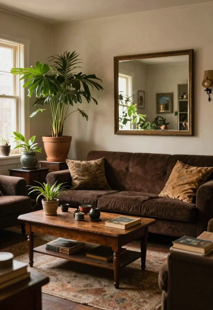 12 Dark Brown Living Room Decorating Ideas with Warmth 9. Vintage and Antique Finds 0