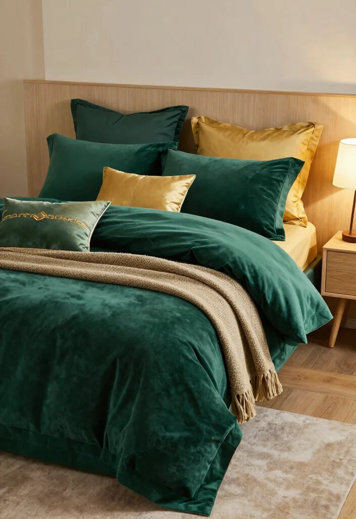 12 Emerald Green Bedroom Ideas for a Rich Elegant Look 2. Luxurious Emerald Bedding 0