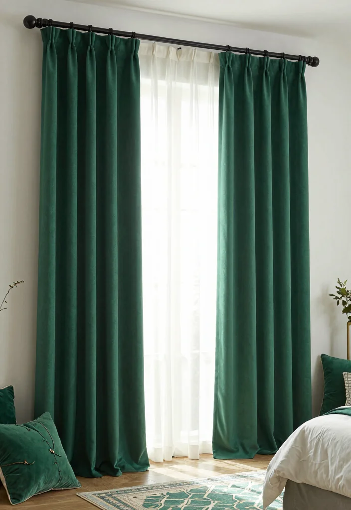 12 Emerald Green Bedroom Ideas for a Rich Elegant Look 3. Emerald Green Curtains 0