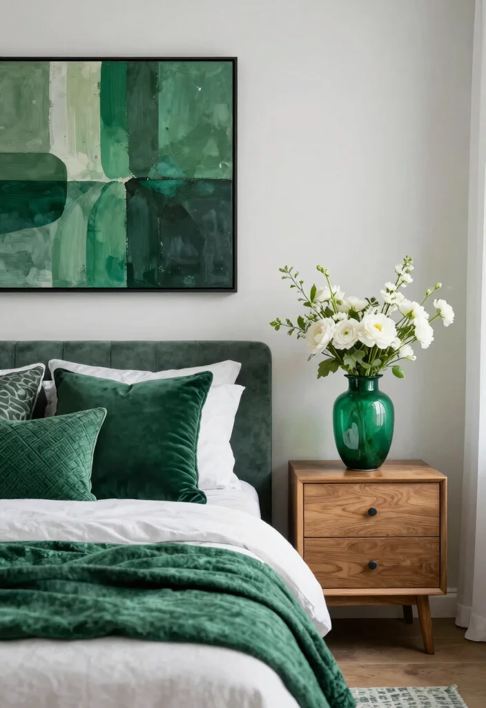 12 Emerald Green Bedroom Ideas for a Rich Elegant Look 4. Decorative Emerald Green Accents 0