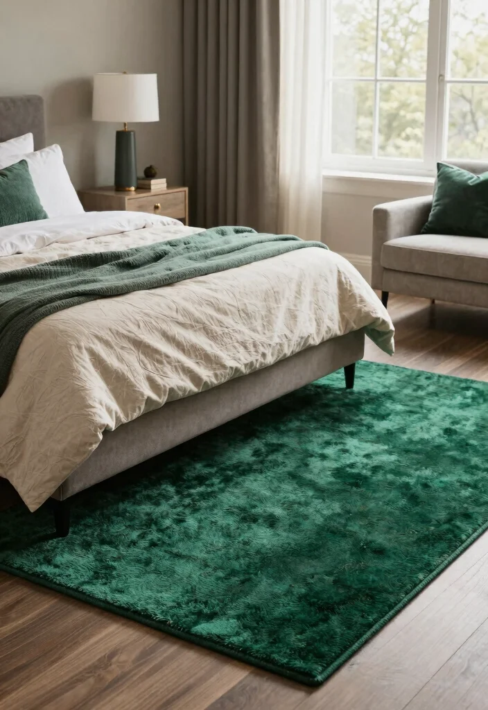 12 Emerald Green Bedroom Ideas for a Rich Elegant Look 5. Emerald Green Rugs 0