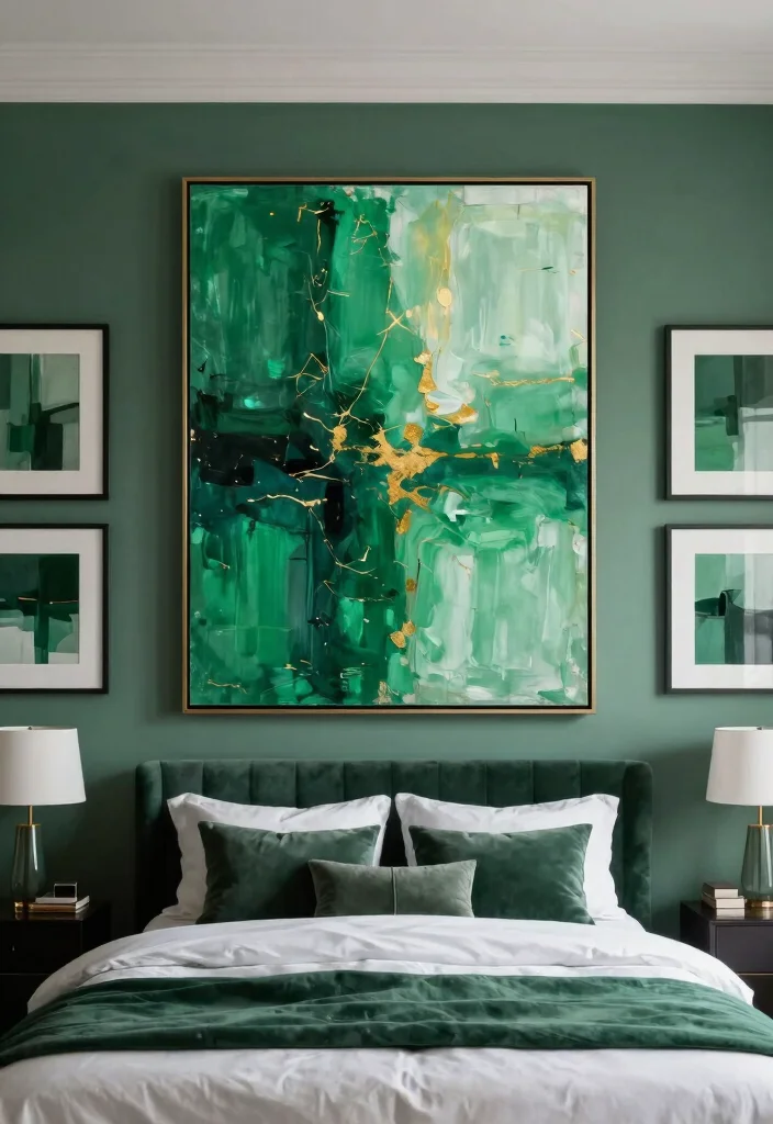 12 Emerald Green Bedroom Ideas for a Rich Elegant Look 6. Emerald Green Artwork 0