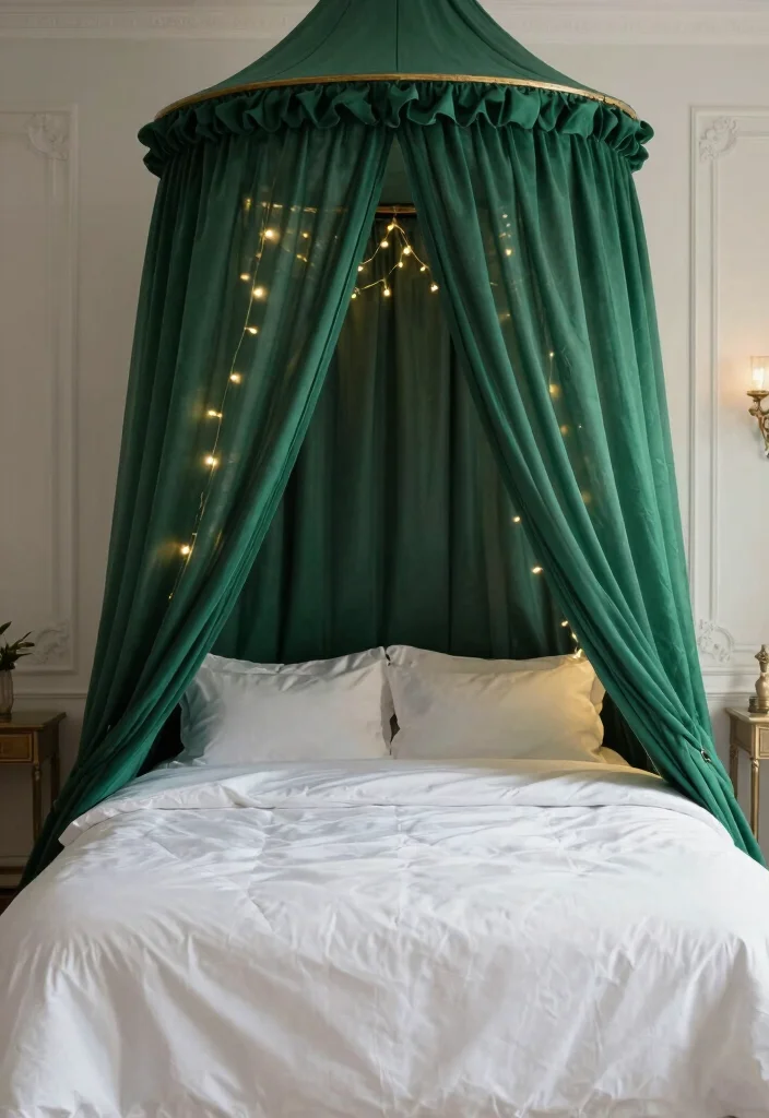 12 Emerald Green Bedroom Ideas for a Rich Elegant Look 7. Emerald Green Bed Canopy 0