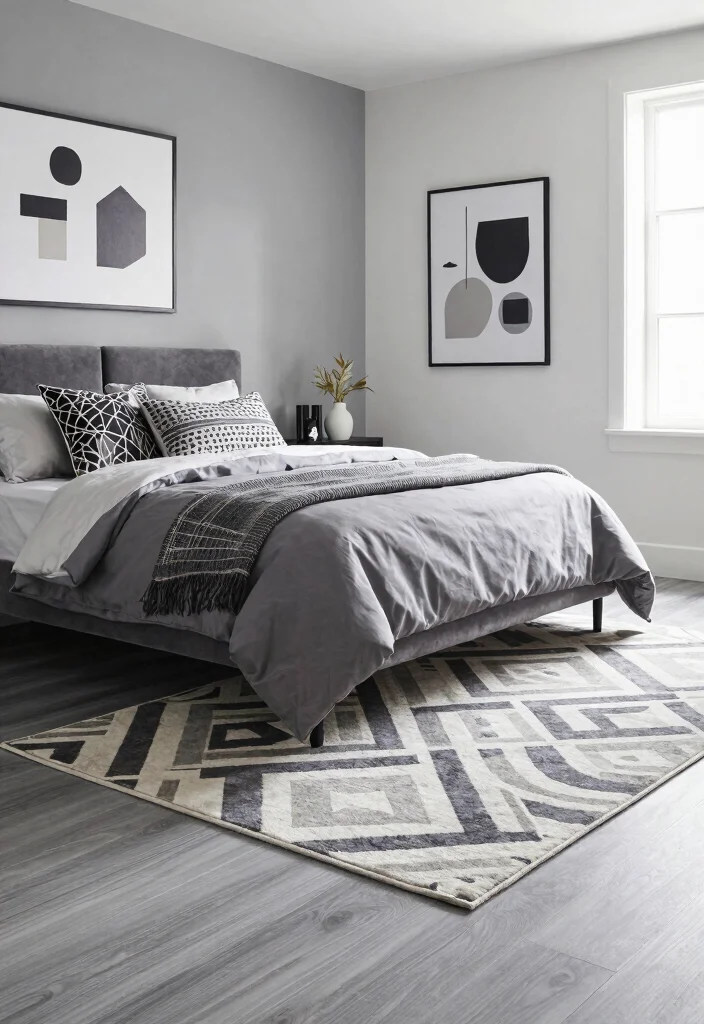 12 Gray Floor Bedroom Ideas for Soft Modern Style 50 12 Gray Floor Bedroom Ideas for Soft Modern Style 10. Gray Floors with Geometric Patterns 0