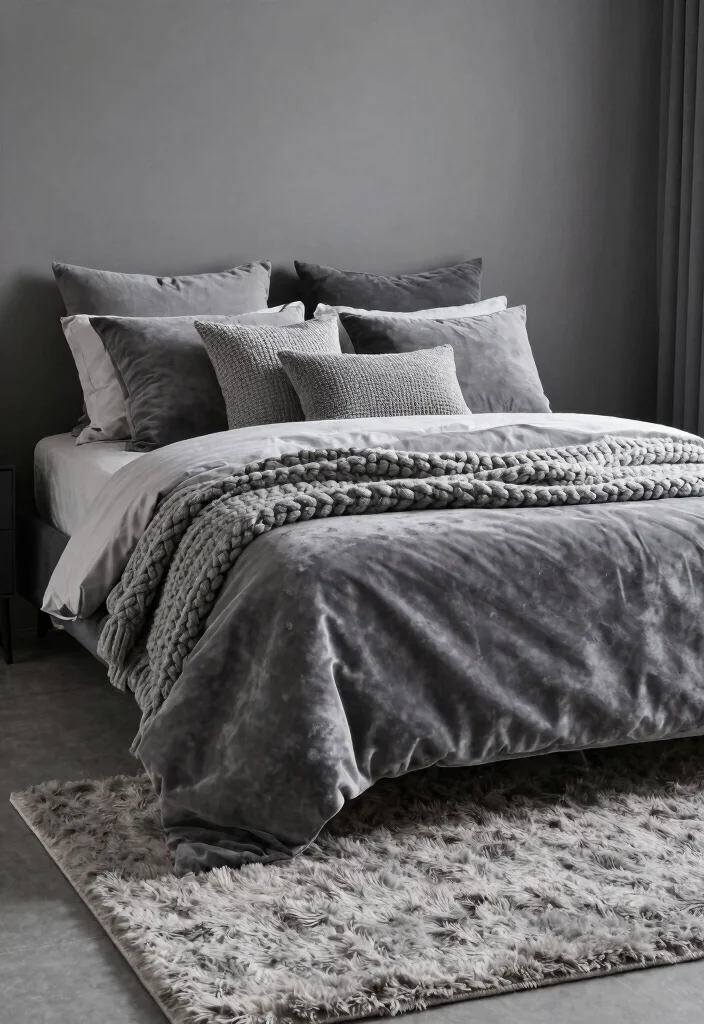 12 Gray Floor Bedroom Ideas for Soft Modern Style 51 12 Gray Floor Bedroom Ideas for Soft Modern Style 11. Monochrome Gray with Texture Focus 0