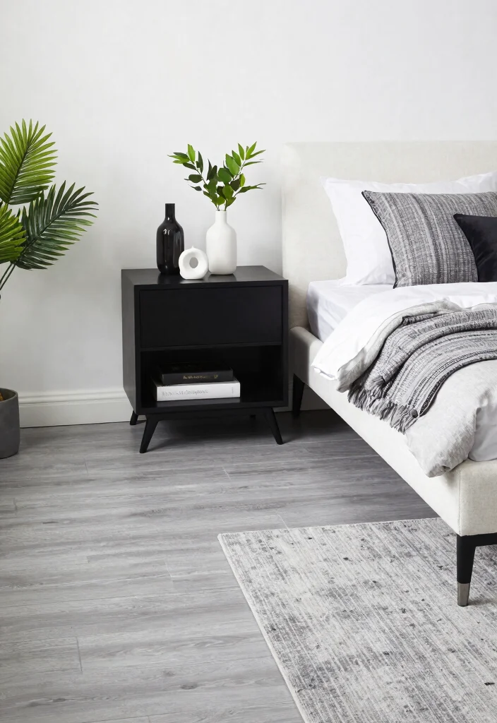 12 Gray Floor Bedroom Ideas for Soft Modern Style 13 12 Gray Floor Bedroom Ideas for Soft Modern Style 3. Gray and White Contrast 0