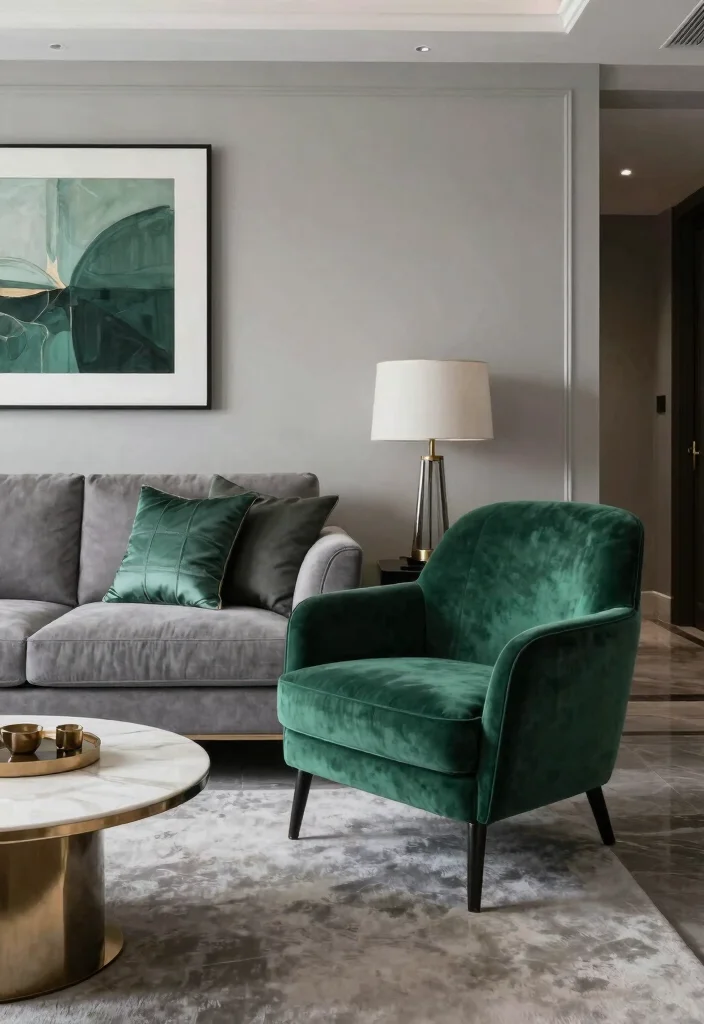 12 Gray Living Room Ideas with a Pop of Color 10. Jewel Tones for Luxury 0