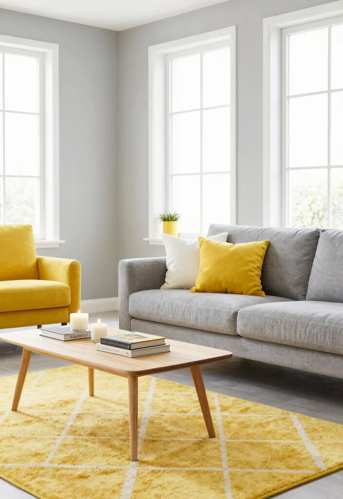 12 Gray Living Room Ideas with a Pop of Color 2. Radiant Yellow Highlights 0
