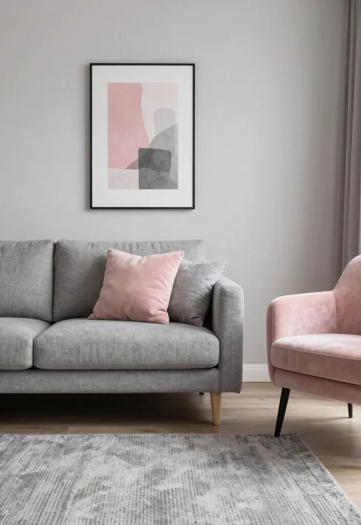 12 Gray Living Room Ideas with a Pop of Color 5. Playful Pink Elements 0