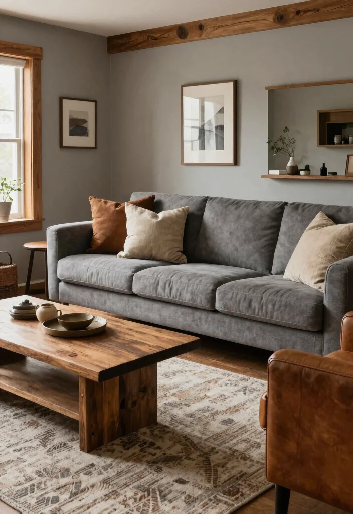 12 Gray Living Room Ideas with a Pop of Color 9. Earthy Brown Accents 0