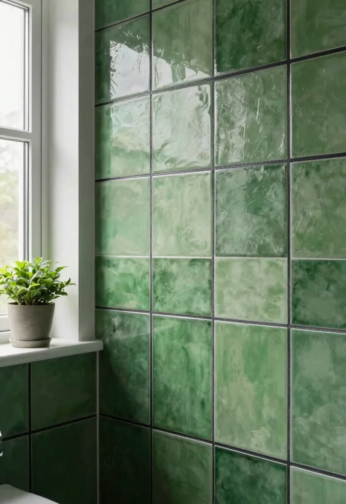 12 Green and Black Bathroom Ideas with Bold Balance 1. Elegant Green Tiles with Black Grout 0