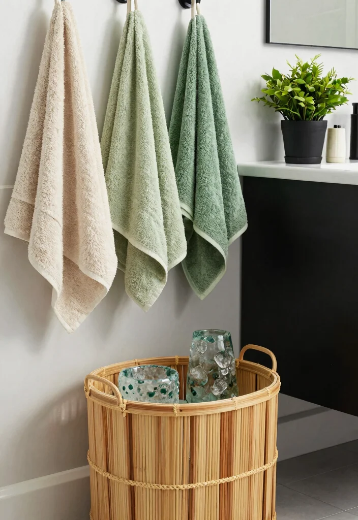 12 Green and Black Bathroom Ideas with Bold Balance 12. Eco Conscious Accessories for a Green and Black Look 0