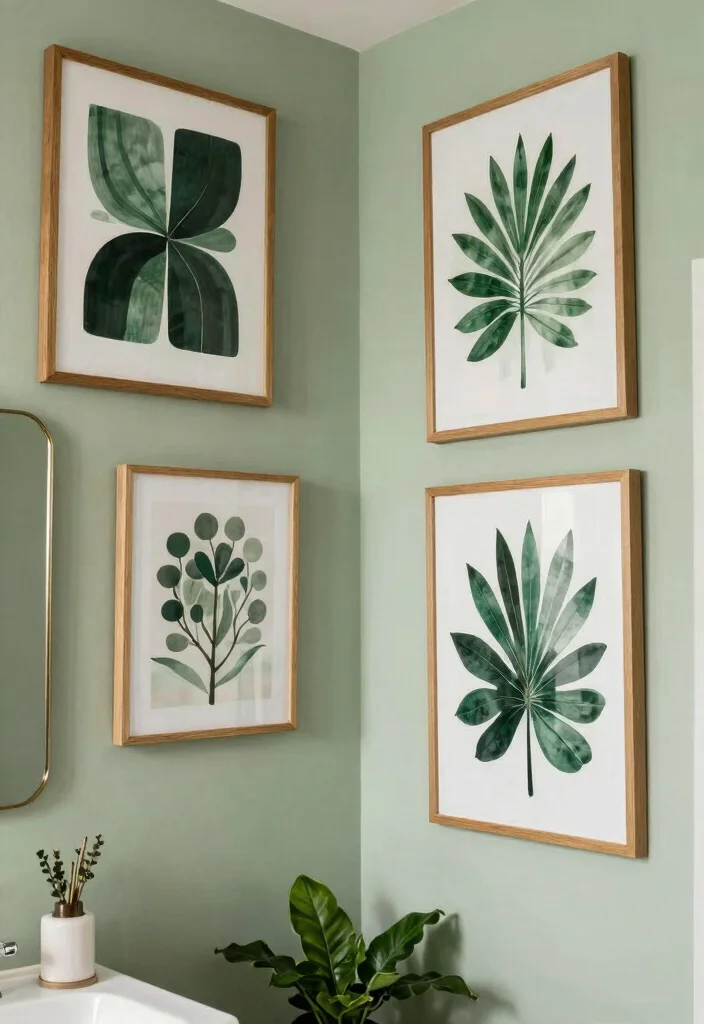 12 Green and Black Bathroom Ideas with Bold Balance 9. Green and Black Artwork and Decor 0