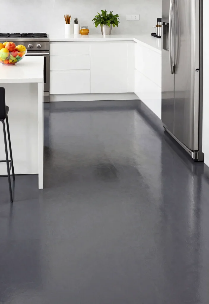 12 Grey Kitchen Flooring Ideas for a Neutral Base 12 12 Grey Kitchen Flooring Ideas for a Neutral Base 2. Glossy Dark Grey Vinyl Flooring 0