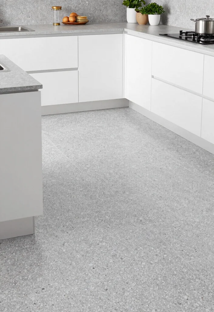 12 Grey Kitchen Flooring Ideas for a Neutral Base 47 12 Grey Kitchen Flooring Ideas for a Neutral Base 7. Elegant Grey Terrazzo 0