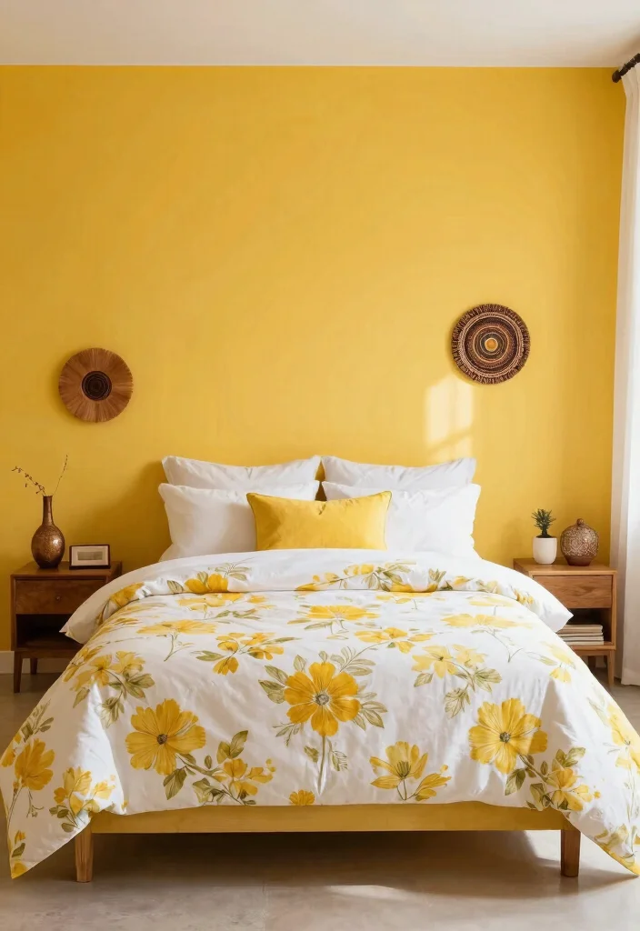 12 Indian Bedroom Colour Ideas with Warm Tones 3. Golden Yellow Bliss 0