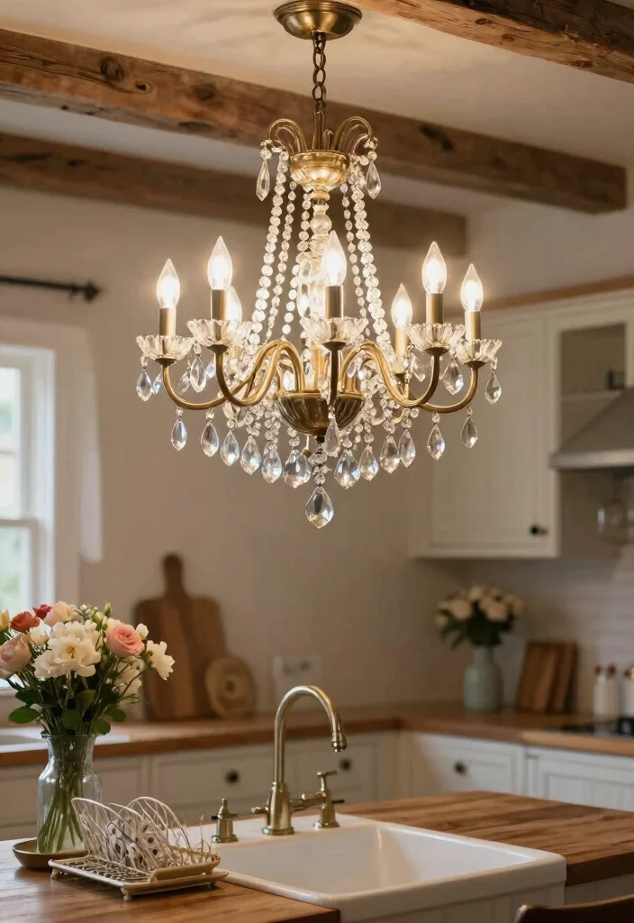 12 Kitchen Lighting Ideas Over the Sink Area 4. Vintage Chandeliers 0