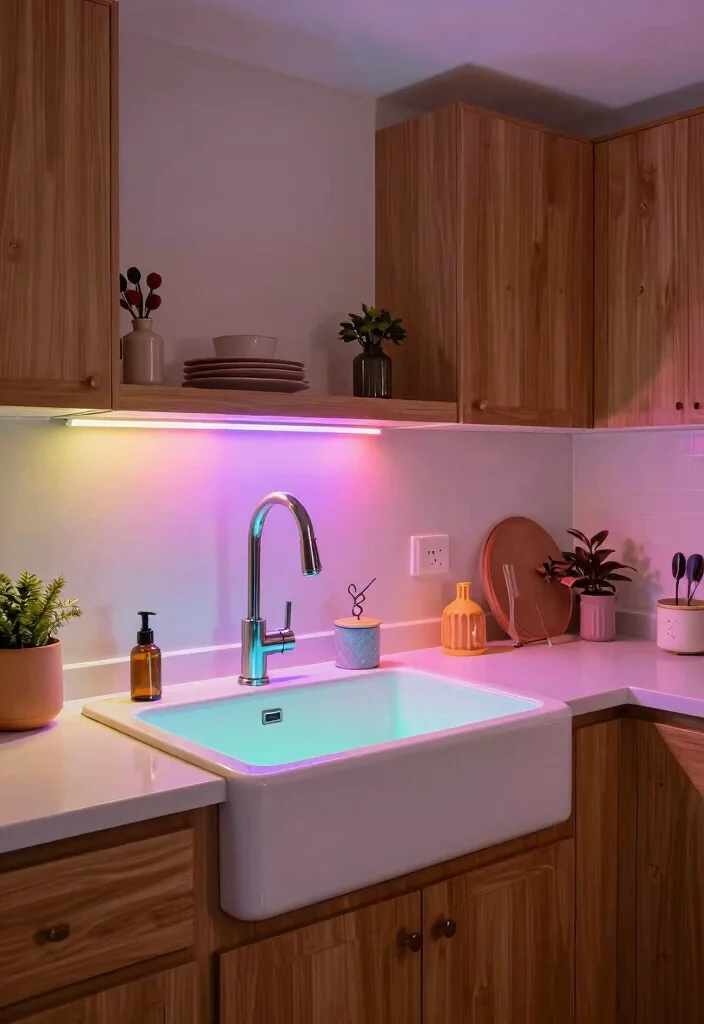 12 Kitchen Lighting Ideas Over the Sink Area 9. Colorful Accent Lighting 0