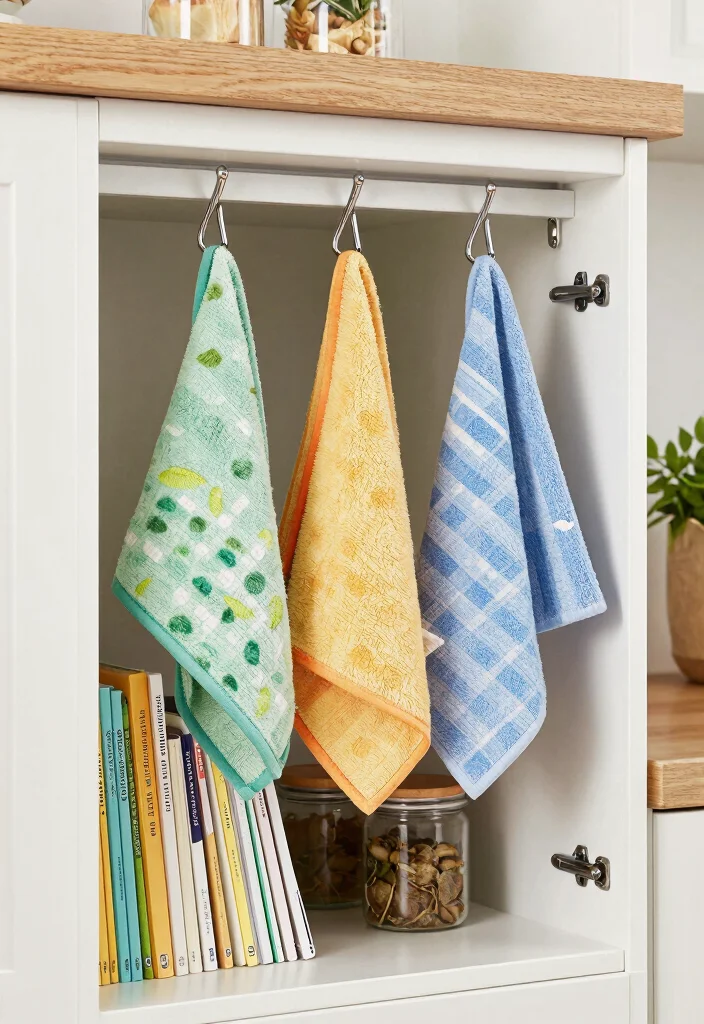 12 Kitchen Towel Storage Ideas for Easy Access 50 12 Kitchen Towel Storage Ideas for Easy Access 10. Towel Hooks Inside Cabinet Doors 0
