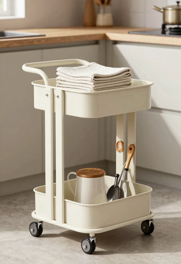 12 Kitchen Towel Storage Ideas for Easy Access 48 12 Kitchen Towel Storage Ideas for Easy Access 8. Rolling Carts 0