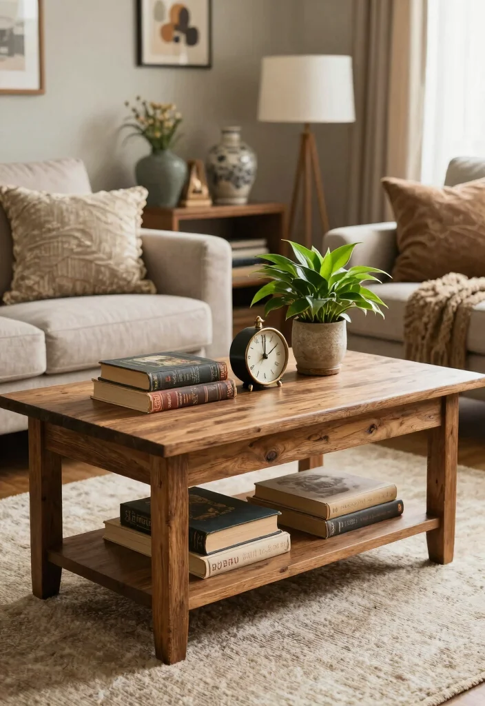 12 Living Room Coffee Table Ideas for Style and Function 10. The Vintage Finds 0