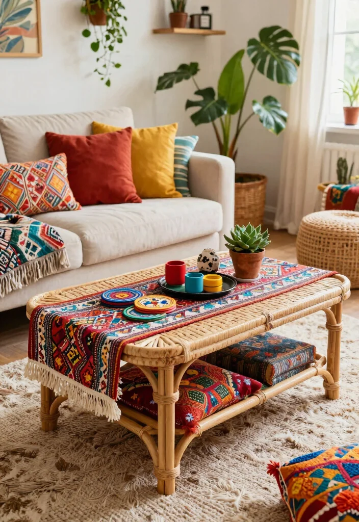12 Living Room Coffee Table Ideas for Style and Function 7. The Bohemian Charm 0