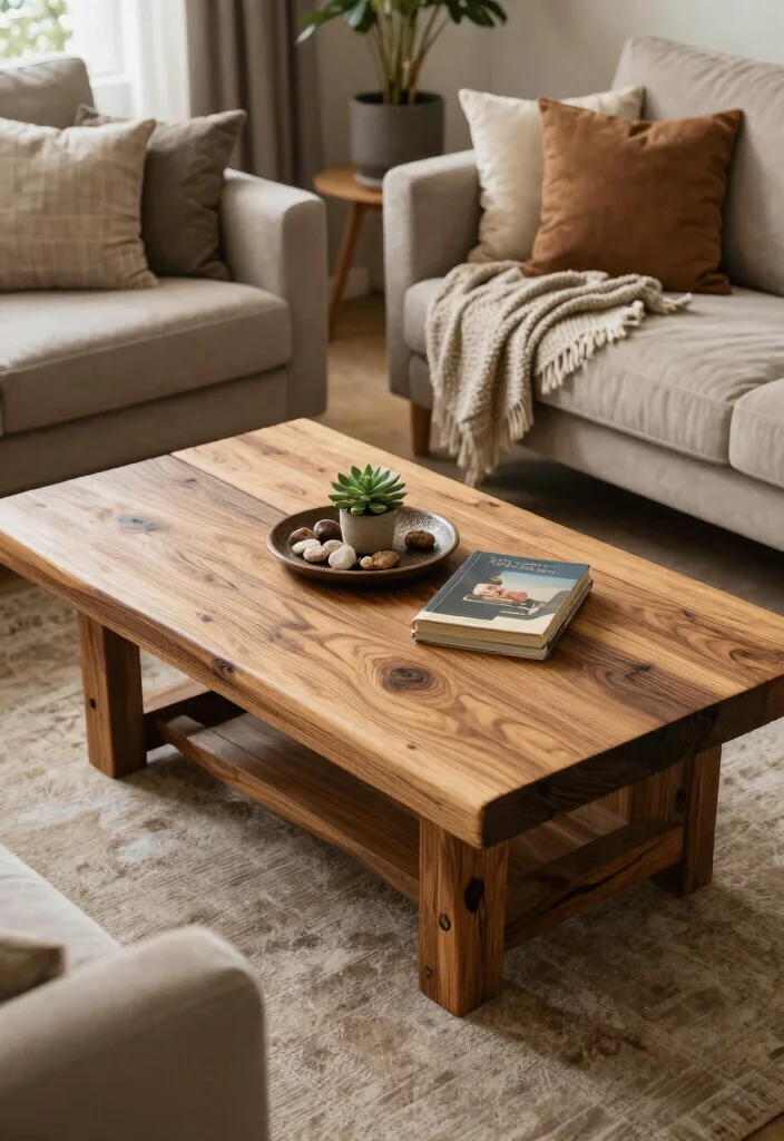 12 Living Room Table Ideas for Practical Decor 1. Reclaimed Wood Coffee Table 0