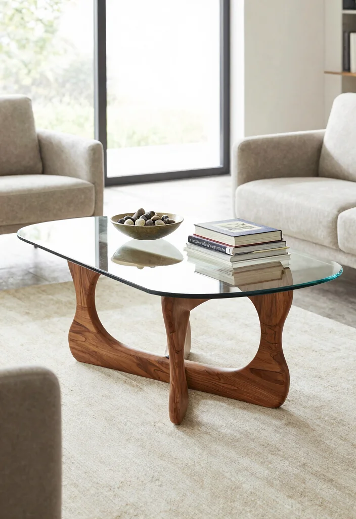 12 Living Room Table Ideas for Practical Decor 5. Glass Top Table with Wooden Base 0
