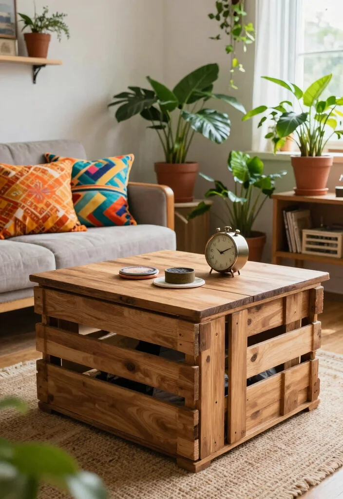 12 Living Room Table Ideas for Practical Decor 6. Upcycled Crate Coffee Table 0