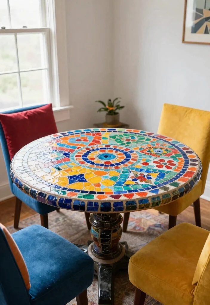 12 Living Room Table Ideas for Practical Decor 9. Colorful Mosaic Table 0