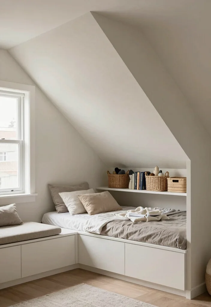 12 Master Attic Bedroom Ideas with Sloped Ceilings 12 12 Master Attic Bedroom Ideas with Sloped Ceilings 2. Smart Storage Solutions 0