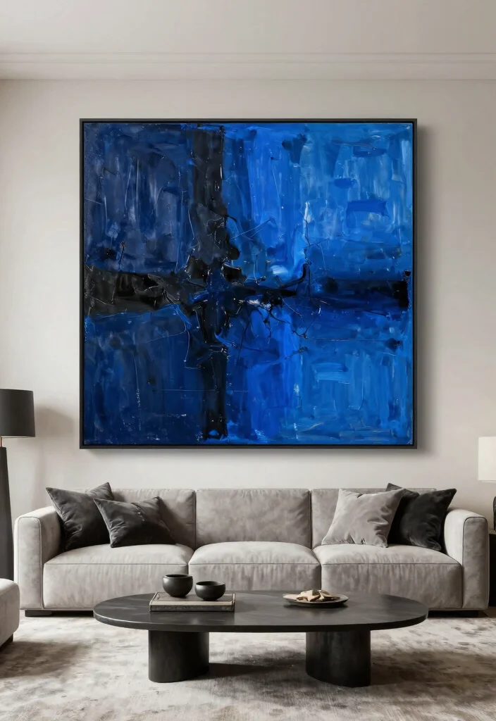 12 Men Living Room Ideas with Clean Masculine Style 7. Statement Art Pieces 0