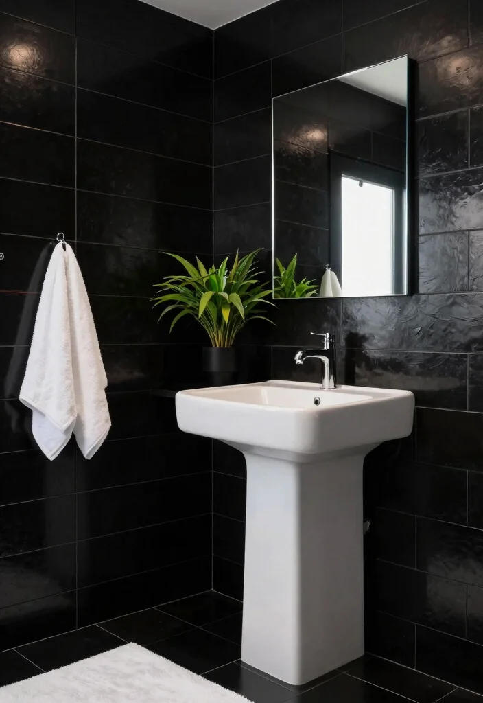 12 Modern Dark Bathroom Ideas with Dramatic Style 1. Bold Black Tiles 0
