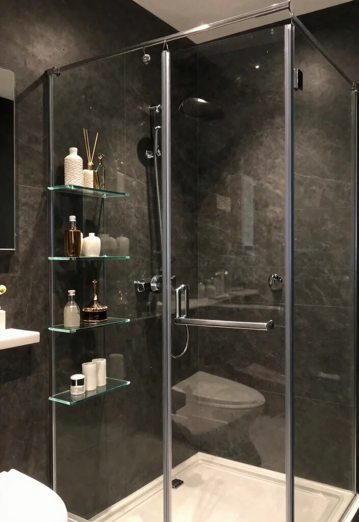 12 Modern Dark Bathroom Ideas with Dramatic Style 12. Elegant Glass Accents 0