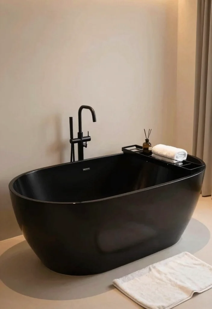 12 Modern Dark Bathroom Ideas with Dramatic Style 5. Luxurious Black Bathtubs 0