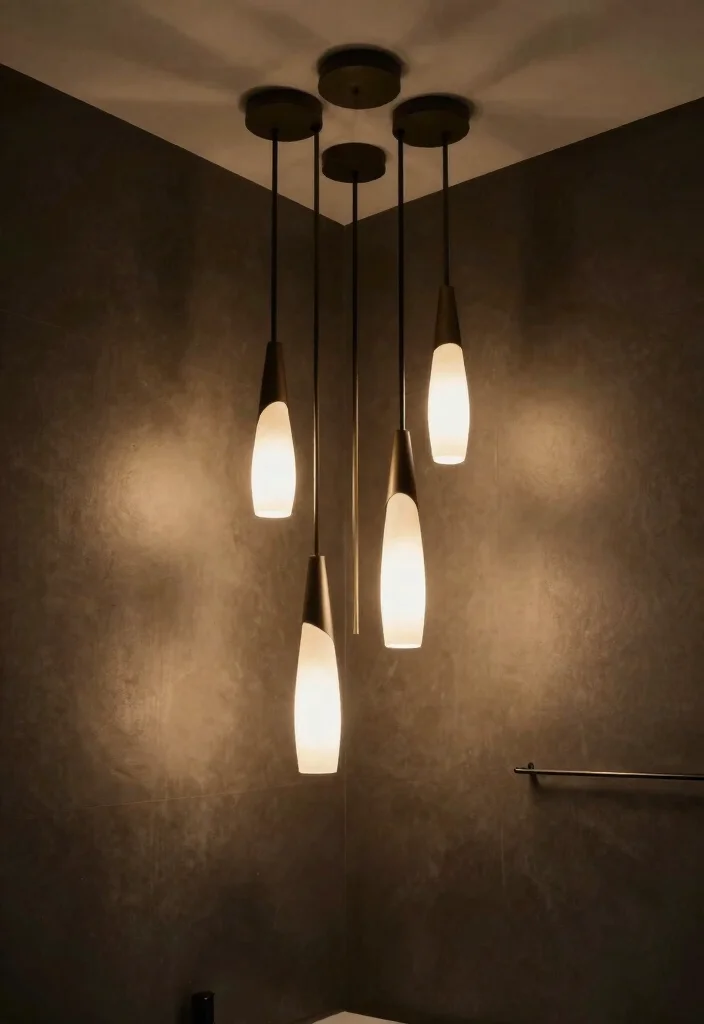 12 Modern Dark Bathroom Ideas with Dramatic Style 9. Unique Lighting Fixtures 0