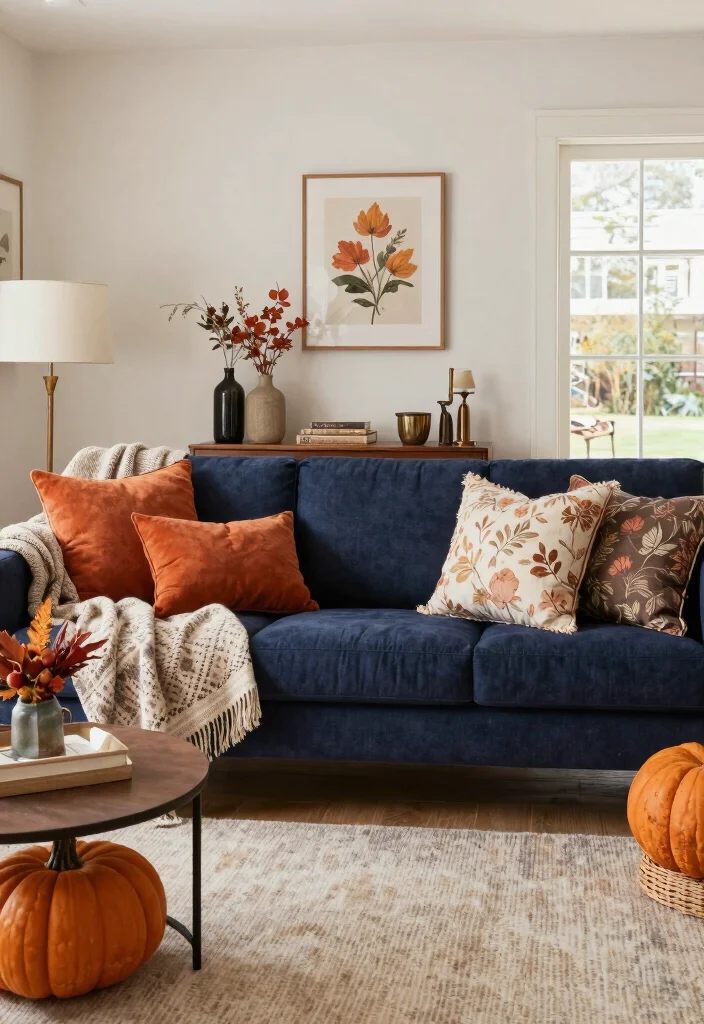 12 Navy Sofa Living Room Ideas with Classic Appeal 12. Seasonal Decor Swaps 0