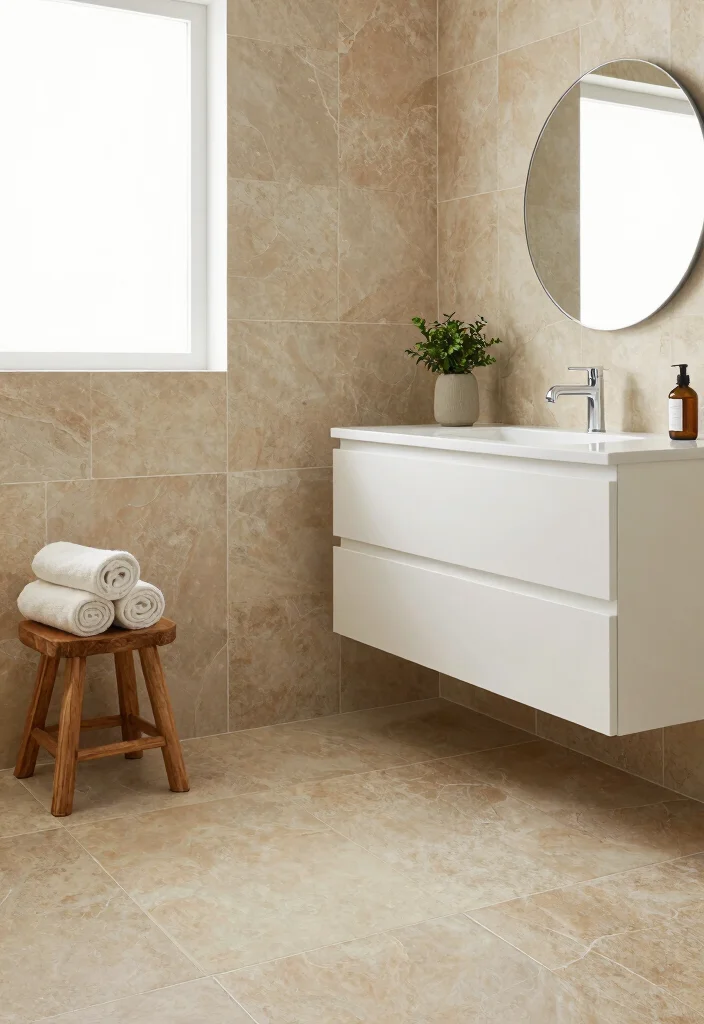12 Neutral Bathroom Tile Ideas for a Calm Modern Base 2. Earthy Beige Slate 0