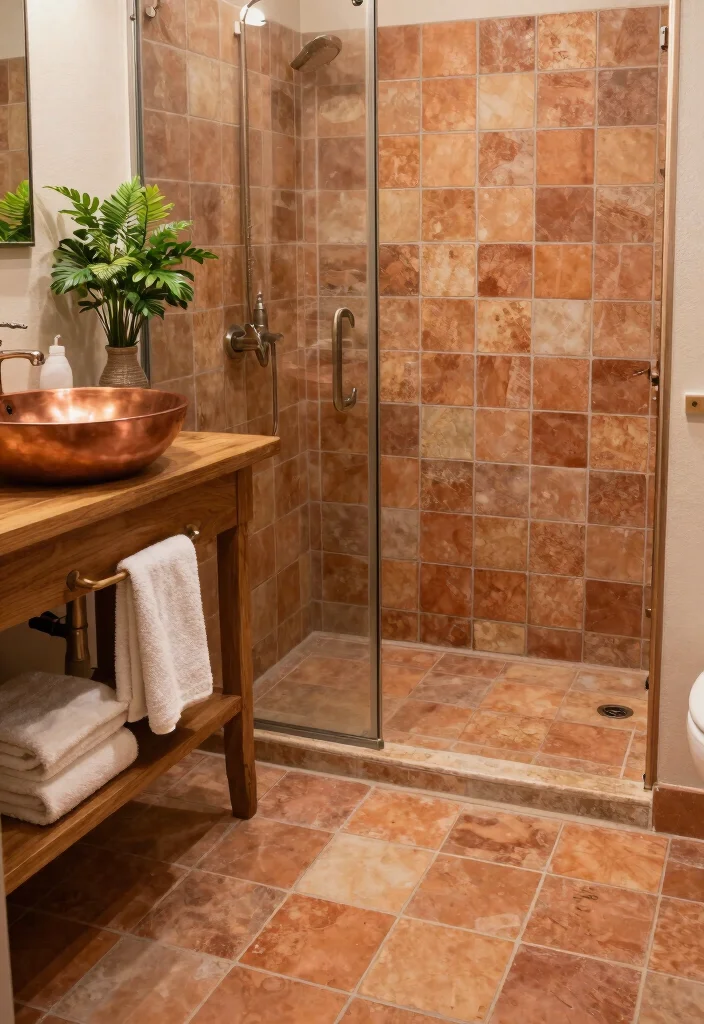 12 Neutral Bathroom Tile Ideas for a Calm Modern Base 7. Warm Terracotta Tiles 0