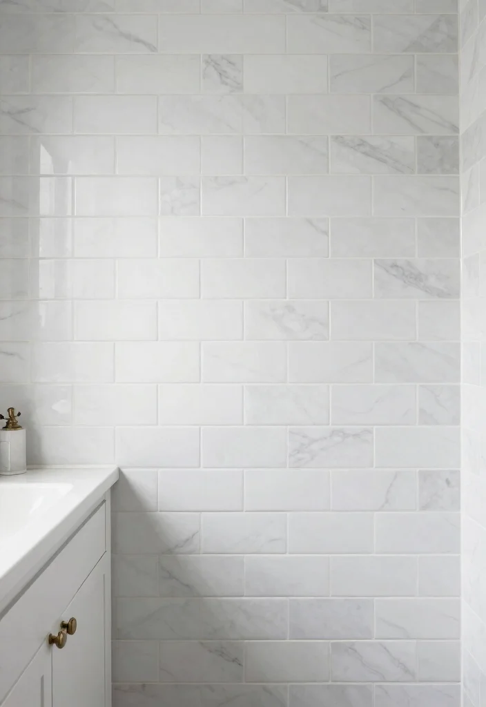 12 Neutral Bathroom Tile Ideas for a Calm Modern Base 9. Classic White Marble Subway Tiles 0