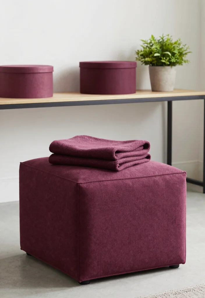 12 Plum Living Room Ideas with Rich Color Mood 11. Creative Storage Solutions 0