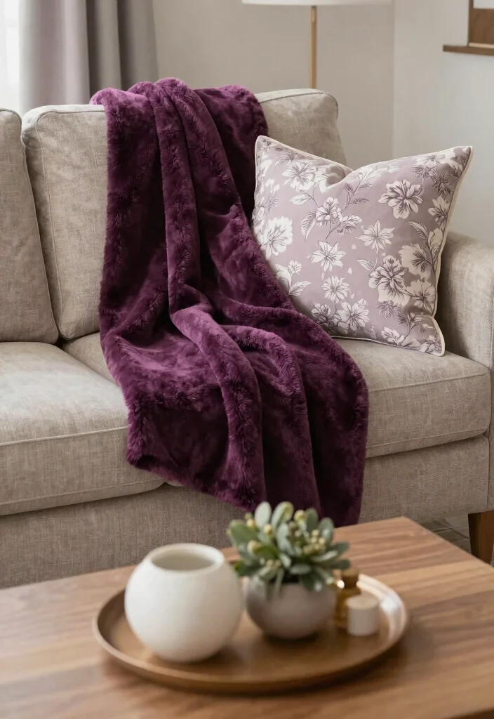 12 Plum Living Room Ideas with Rich Color Mood 12. Seasonal Plum Decor 0
