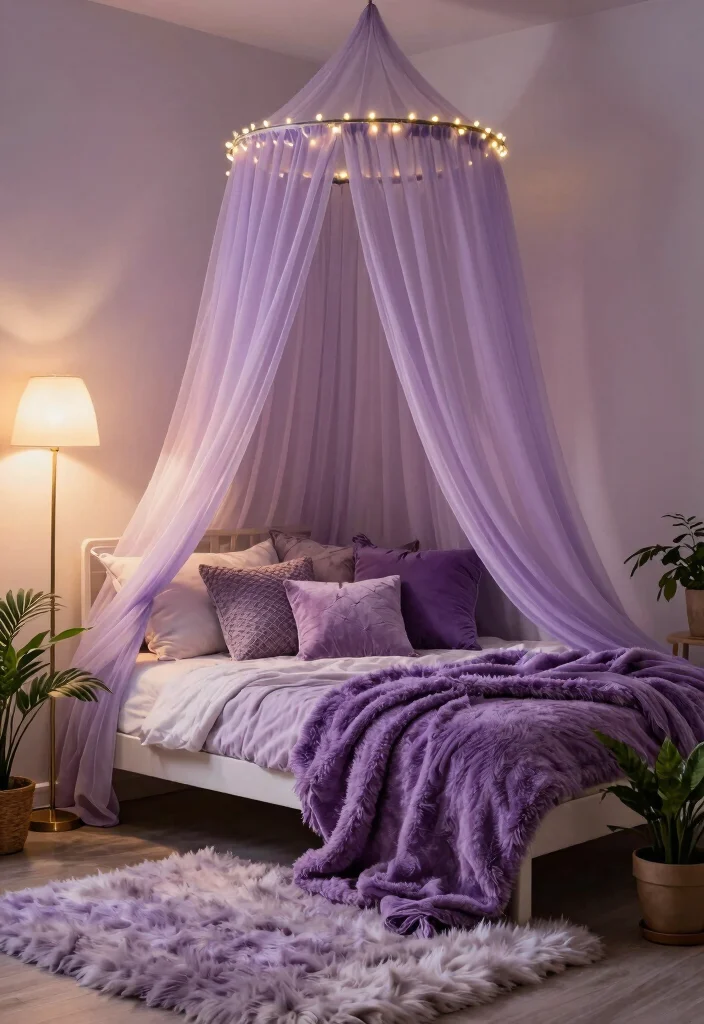 12 Purple Bedroom Ideas for Teens with Personality 1. Cozy Canopy Corner 0