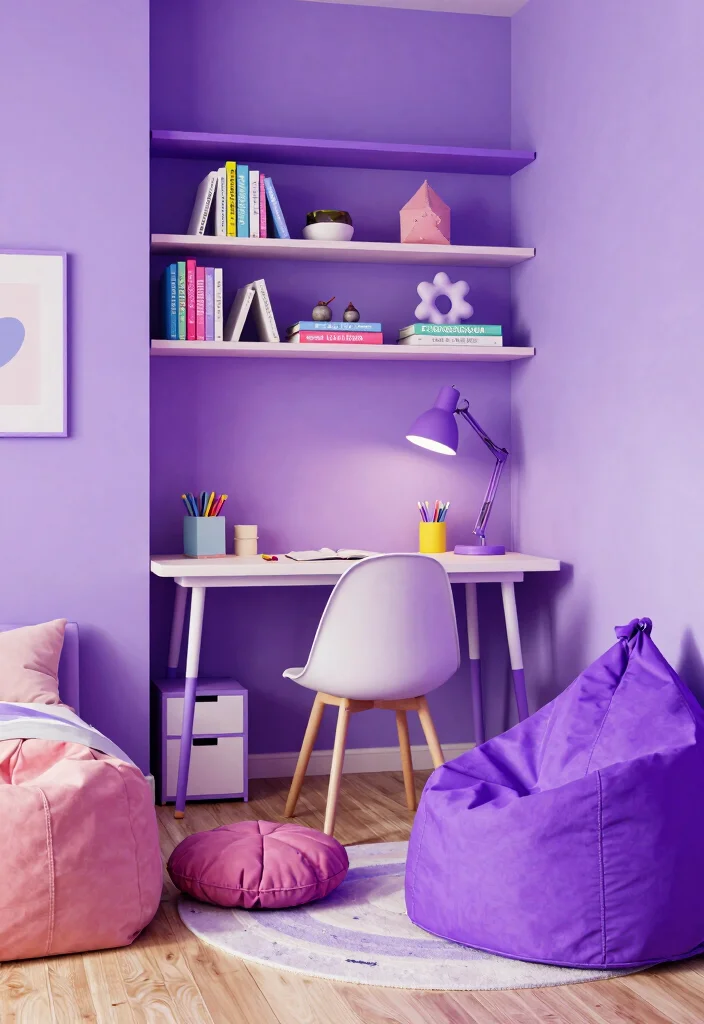 12 Purple Bedroom Ideas for Teens with Personality 12. Interactive Spaces 0