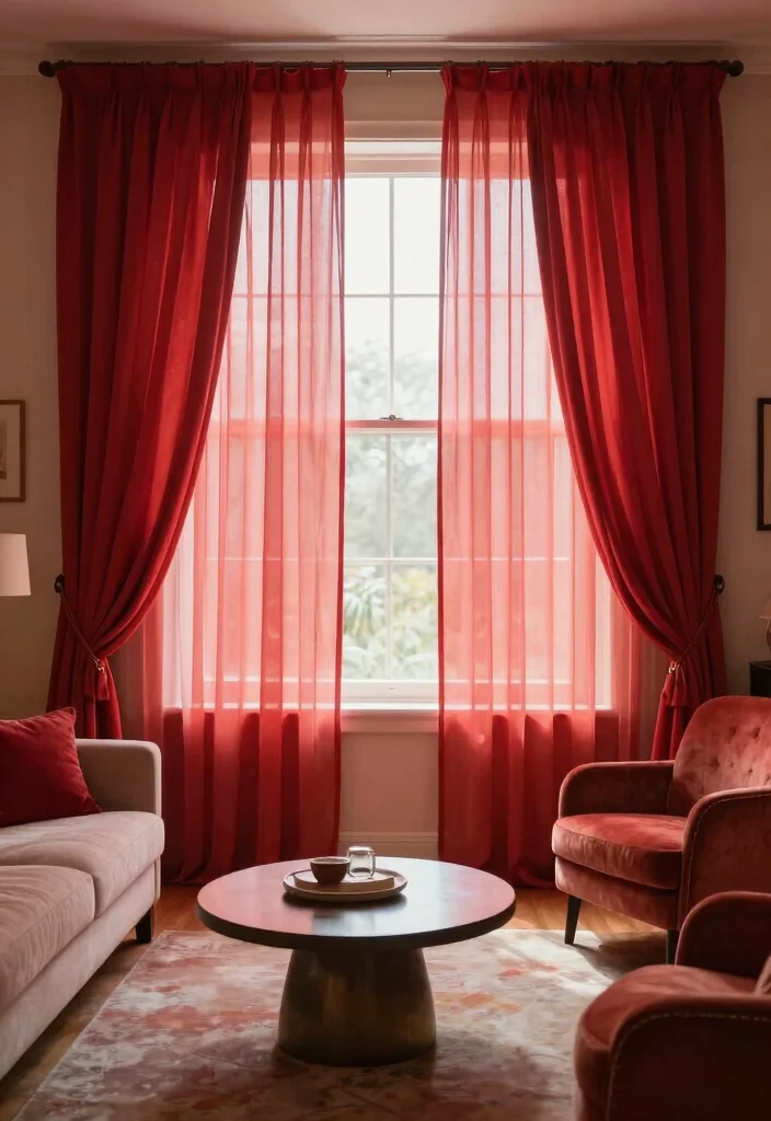 12 Red Living Room Decor Ideas with Strong Personality 37 12 Red Living Room Decor Ideas with Strong Personality 7. Red Curtains 0