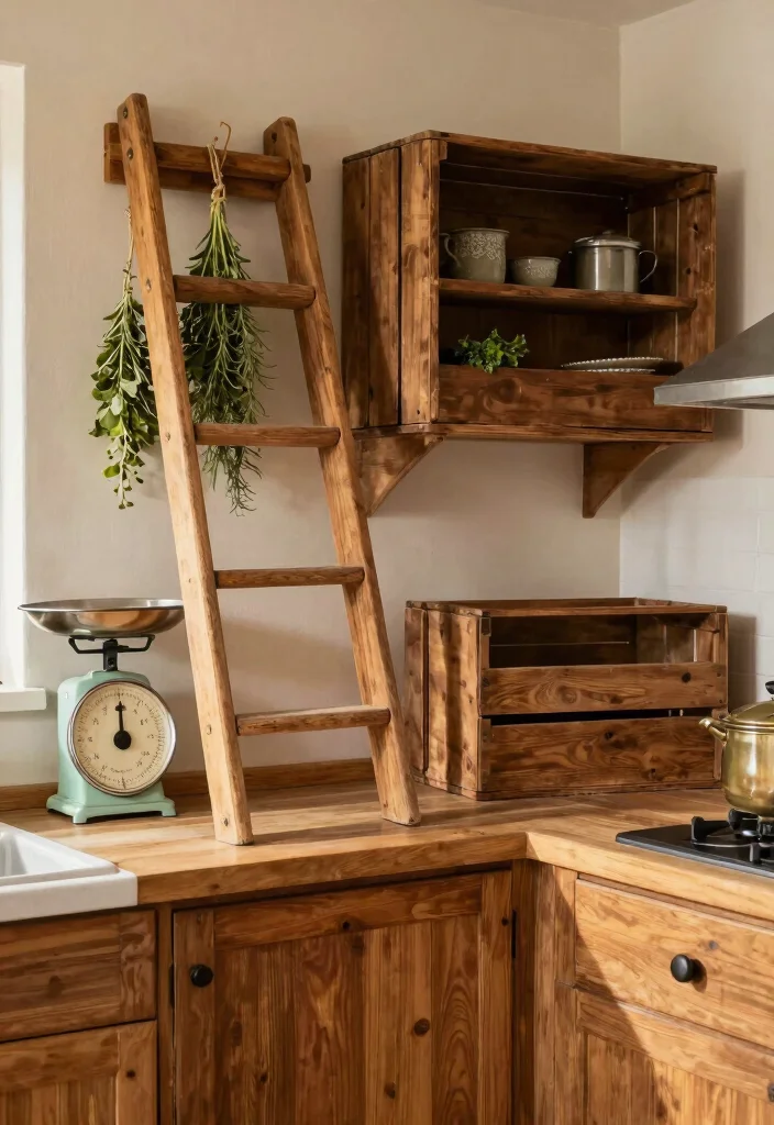 12 Rustic Kitchen Ideas with Warm Natural Texture 4. Bring in Vintage Finds 0