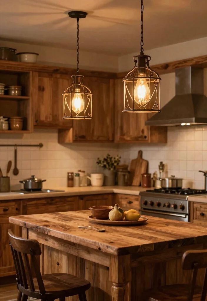 12 Rustic Kitchen Ideas with Warm Natural Texture 8. Utilize Rustic Lighting Fixtures 0