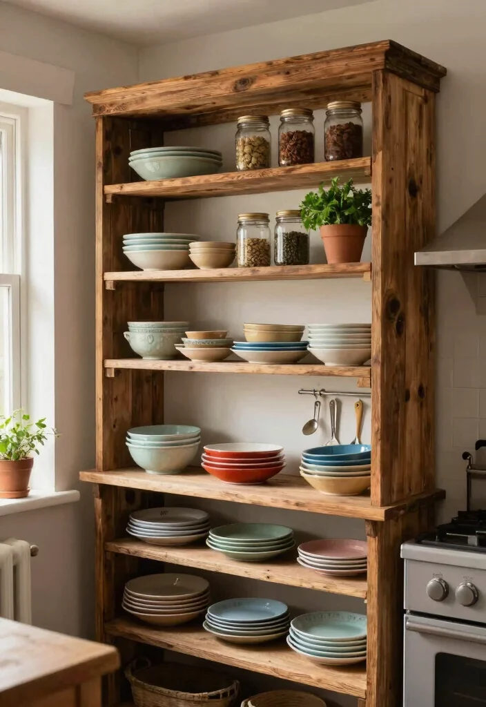 12 Small Country Kitchen Ideas with Cozy Charm 1. Vintage Charm with Open Shelving 0