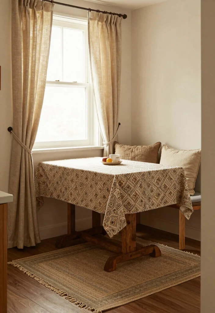 12 Small Country Kitchen Ideas with Cozy Charm 7. Warm Textiles for Comfort 0
