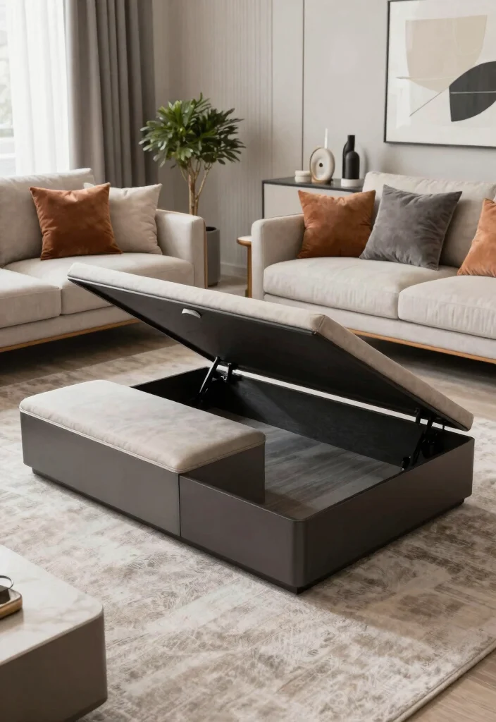 12 Small Long Living Room Ideas with Better Balance 3. Multi Functional Furniture 0